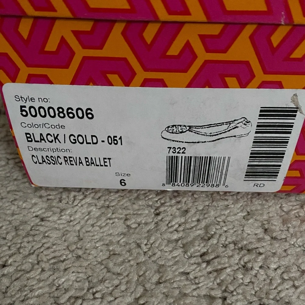 Tory Burch Reva Black / Gold Flats Size 6